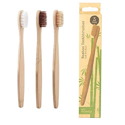 Image of 3pk Family Eco-Friendly and Natural Organic Wooden Bamboo Toothbrushes, Biodegradable, BPA Free, Medium Soft Bristles, Eco Zero Waste Gifts for Home for Travel (Bamboo Toothbrushes)