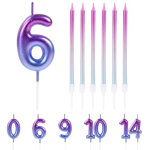 Image of URAQT Birthday Candle 3D Shape, Birthday Cake Candle, Number 6 Birthday Candle Purple Gradient Decoration Suitable for Birthday Anniversary Wedding Party Graduation Party
