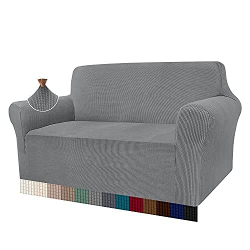 Image of Granbest High Stretch Sofa Covers 2 Seater Super Soft Loveseat Cover Universal Couch Covers Jacquard Sofa Cover for Dogs Non Slip Furniture Protector Machine Washable (2 Seater, Light Gray)
