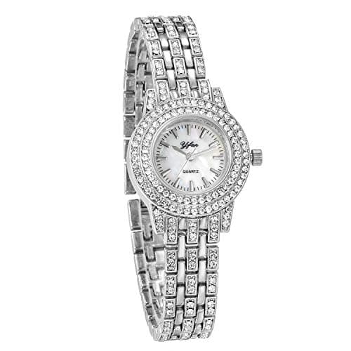 Image of JewelryWe Women Watches Silver Tone Alloy Rhinestone Quartz Watch Stylish Bling Dress Watch Wristwatches