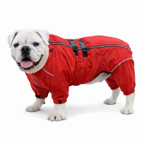 Image of Dogs Waterproof Jacket, Lightweight Waterproof Jacket Reflective Safety Dog Raincoat Windproof Snow-proof Dog Vest for Pugs English French Bulldog American Pit Bull Red B-L