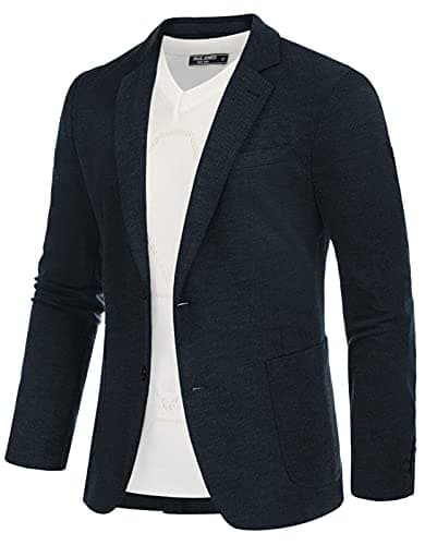 Image of PJ PAUL JONES Men's Sporty Classic British Blazer 2 Buttons Modern Knit Blazer Suit Jacket for Men Navy Blue