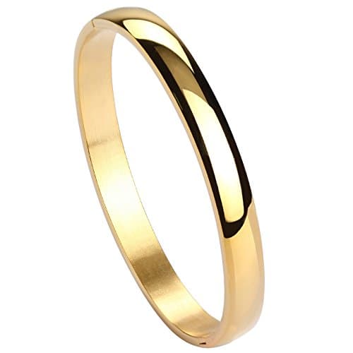 Image of MILAKOO Womens Gold Stainless Steel Bracelet 8MM Plain Polished Finish Oval Bangle 6.7"