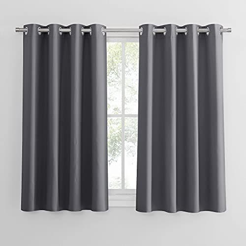 Image of PONY DANCE Grey Blackout Curtains 54 Inch Drop for Bedroom Eyelet Thermal Insulated Curtains & Drapes Short Room Darkening Drapes for Window Treatment Living Room/Kitchen, 2 Panels, W52 X L54, Gray