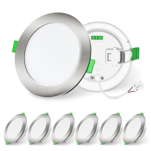 Image of ALUSSO LIGHTING LED Brushed Nickel Downlights Dimmable Recessed Ceiling Lights 10W 1050lm High Brightness, 3000K Warm 4000K Neutral 6500K Cool White Bathroom Spotlights Ceiling Ultra Slim IP44, 6 Pack