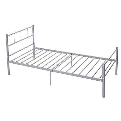 Image of Panana 3FT Single Bed Metal Bed Frame Bedding Solid Bedstead Base for Children Kids Adults with Headboard and Footboard (Silver)