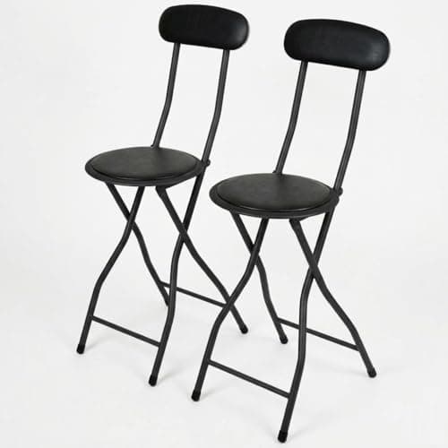 Image of SuperGift.com 2x Round Compact Padded Folding High Back Stools Chair Back Rest For Breakfast, Office, Kitchen, Desk Foldable Bar Chairs (Black)