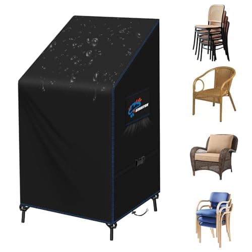 Image of SIRUITON Garden Stacking Chair Cover Heavy Duty 420D Oxford Fabric Waterproof Breathable Tear Resistant Reclining Outdoor Garden Chair Cover -24 Months Warranty 68x96x110/150cm