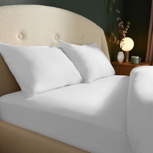 Image of Silentnight Brushed Cotton Fitted Sheet - Soft Velvety Touch 100% Cotton - Cosy Warmth Feel - Breathable Brushed Hypoallergenic Fitted Sheet with Elasticated Corners, White, King