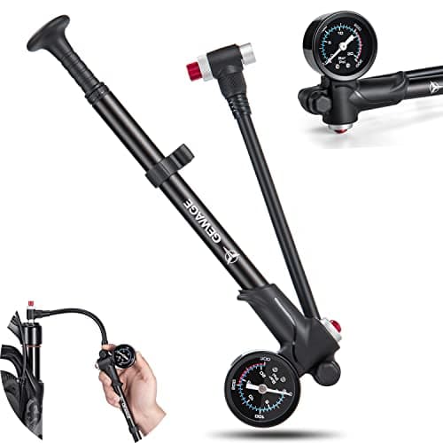 Image of GEWAGE High Pressure Shock Pump (Max 300 PSI), 2-in-1 Bicycle Fork Pump/Bicycle Tyre Pump for MTB, Road Bike Fork and Rear Suspension, Portable Mini Pump with Bleed Button (Black)