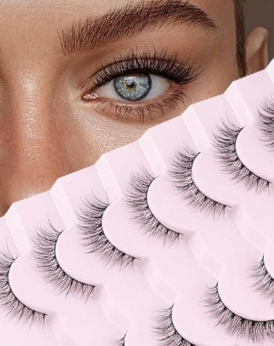 Image of Onlyall Natural Lashes Wispy Eyelashes Natural Look False Eye Lashes Flared Eyelash Fake Soft Fluffy Lash Strip 7 Pairs D1