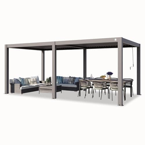 Image of PRIMEYARD Pergola 3x6 m aluminium posts with louvered aluminium roof grey canopy