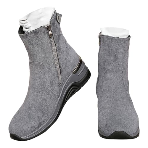 Image of Grey Wedge Sneakers Boots Women Faux Suede High Top Platform Wedge Heel Ankle Boots Trainers with Side Zip Footwear Trendy UK 6 Clearance