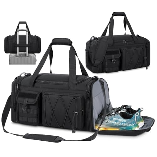 Image of RAINSMORE Gym Bag with Shoe Compartment and Wet Pocket 40L Sports Duffel Bags for Men and Women Water Resistant Expandable Holdall Bag Travel Weekend Large Sports Bag Black