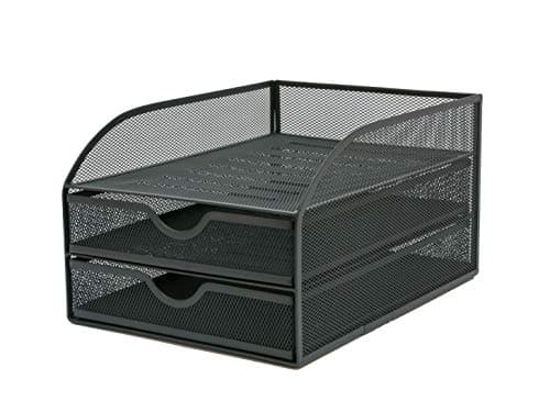 Image of OSCO Wiremesh 2 Drawer A4 Desktop Paper Sorter with Letter Tray, Metal Mesh Document File Holder & Desk Organiser, Home Office Desk Tidy, Compact Document Storage, Graphite (H18.5 × W25 × D34cm)