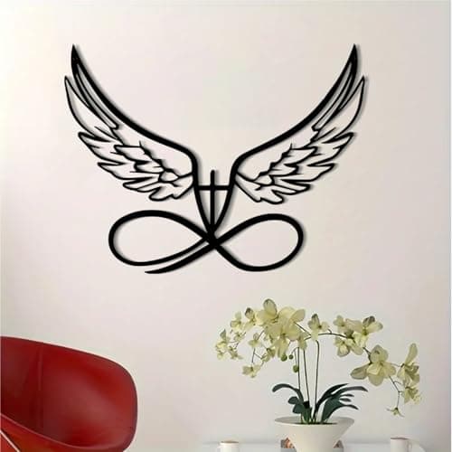 Image of DUOOLN Angel Wings Metal Wall Art, Abstraction Wings and Heart Metal Wall Decor,Minimalism Angel Wings Wall Hanging,WallSculpture Indoor Outdoor Wall Decor Hanging for Home Bedroom Living Room Garden