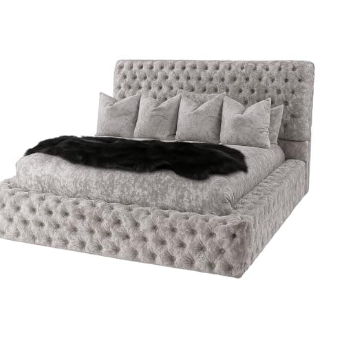 Image of Atomic Sleep Crushed velvet Park Lane Ambassador Bed Frame - Mattress/Gas Lift Optional - UK Made (Silver Crush, King 5ft with bed frame and slats only)