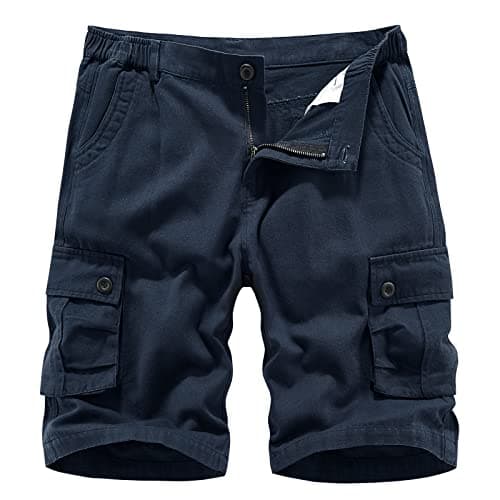 Image of iCKER Mens Multi-Pocket Cotton Shorts Camo Cargo Shorts Loose Fit Camouflage Short,Navy Blue,32