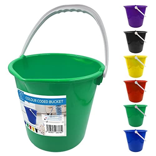 Image of Colour Coded Plastic Bucket with Handle, 2 Gallon (10L) Household Heavy Duty Bucket with Spout and Easy-Grip Handle, Multipurpose Large Bucket for Cleaning, Bath, and Gardening (Green)