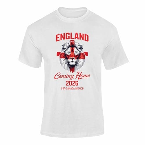 Image of England Football T Shirt 2026, Coming Home Supporters Lion Tee, Cross of St George Flag Graphic Top for Men Women Kids, Match Day Tournament Gift White L Style 1
