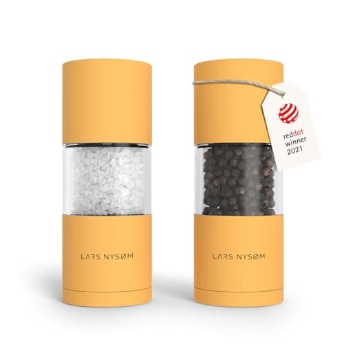 Image of LARS NYSØM Salt and Pepper Grinder Set, Manual Salt and Pepper Mills with Adjustable Ceramic Grinder, Design Spice Shaker Set (Mustard Yellow)