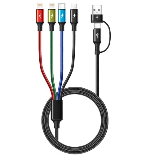 Image of Minlu Multi Charger Cable 4 in 2, Multi USB Charging Cable 3m, Fast Charging Cable with Data Transfer, Nylon Braided with Micro USB/Type C/Lightning for iPhone,Android,Galaxy,Huawei,Nexus,LG,Sony