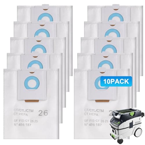 Image of Sgizoku 496187 Filter Bag for Festool Dust Extractor CT 26, CTL 26E, CTM 26 E, CTL 26 E AC, CTM 26 E AC, CTL 26 E AC RENOFIX Cleantec Series,Vacuum Dust Bag for Festool SC FIS-CT 26/5