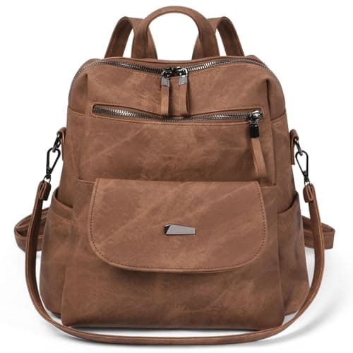 Image of Aucuu Women Backpack, PU Leather Backpack, Fashion Ladies Backpack, PU Fashion Travel Multipurpose Shoulder Bag, Waterproof Anti-Theft Travel Lightweight Backpack, Handbag for Women & Girls