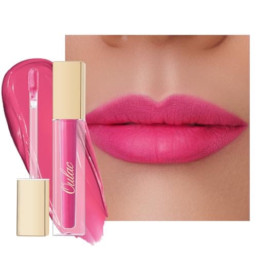 Image of Oulac Matte Liquid Pink Lipstick for Women - Lip Stain Waterproof & Long Lasting Lip Tint with Vitamin E & Rose Oil High Pigment Color, Vegan Pink M09