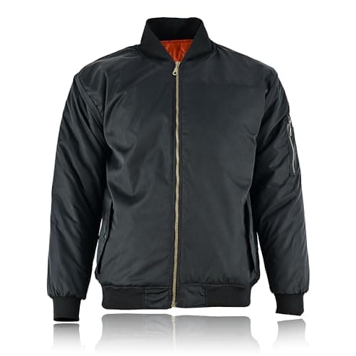 Image of Swift Wear Men’s Bomber Jacket – Lightweight Polyester, Ribbed Collar & Cuffs, Full Zip – Army, Military, Security, Pilot Flight Style Coat for Casual & Travel (UK, Alpha, L, Regular, Regular, Black)
