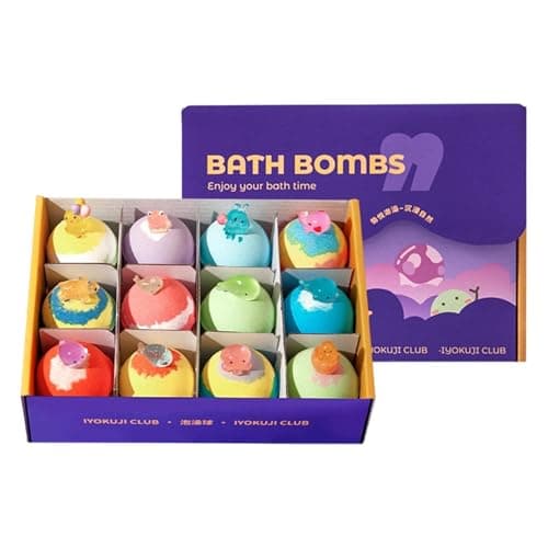 Image of Bath Balls - 12-Piece Handmade Colorful Fizzy Bubble Bath Balls | Handmade Bubble Baths Toys | Built-in Resin Surprise Inside for Spa Home Travel Hotel Bathroom Relaxation Kids Boys