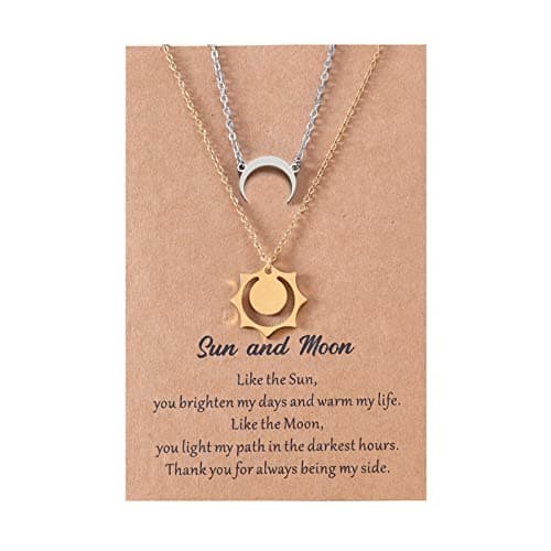 Image of YPBEW 2Piece Good Luck Necklace Sun and Pendant Chain Necklace Friendship Gifts Jewelry Stainless Steel Necklaces Couples Matching Necklaces