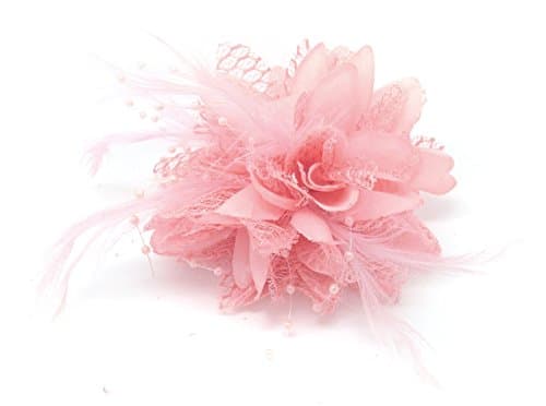 Image of Flower Feather Bead Corsage Hair Clips Fascinator Hairband and Pin (Baby Pink)