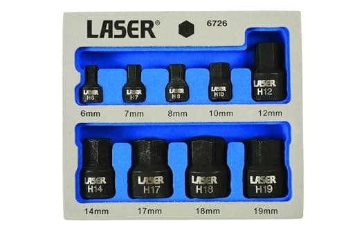 Image of Laser 6726 Low Profile Impact Hex Socket Bit Set 1/4"D, 3/8"D 9pc, Silver