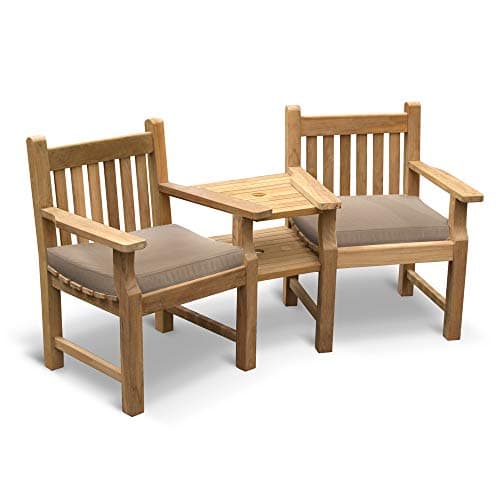 Image of Jati Turners Teak Garden Love Seat - Tete a Tete 2 Seater Companion Seat including Taupe Cushions Brand, Quality & Value