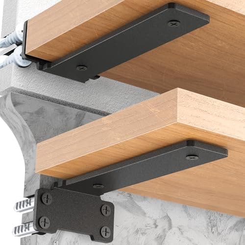 Image of Yeabett 4 Pack Shelf Brackets 20cm, Heavy Duty Wall Brackets, 75kg Load Capacity, Black