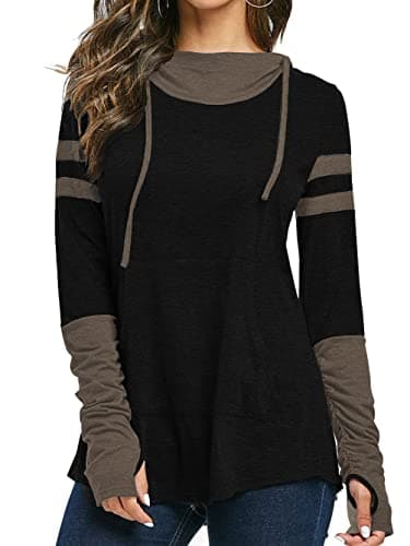 Image of iChunhua Long Sleeve Tops with Thumb Holes for Women Pullover Baseball Hoodie Tunic Sweatshirt Khaki M