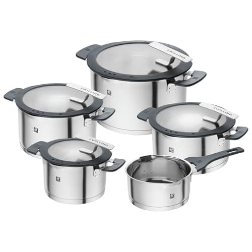 Image of ZWILLING Simplify Stainless Steel Pot Set, 5 Pieces, Integrated Sieve, Suitable for Induction, Silver-Black