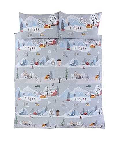 Image of Rapport Home Winter Town Christmas Duvet Cover Set | Festive Single Bedding Ensemble for Cozy Seasonal Decor & Holiday Comfort | Ultra-Soft & Easy Care Fabric | Grey