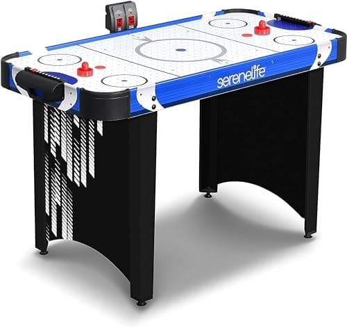 Image of SereneLife Air Hockey Table Game - Compact Arcade Table for Kids and Adults, Air Powered Play Surface, Scratch Resistant Finish, Puck and Pusher Set for Game Room and Apartment Play