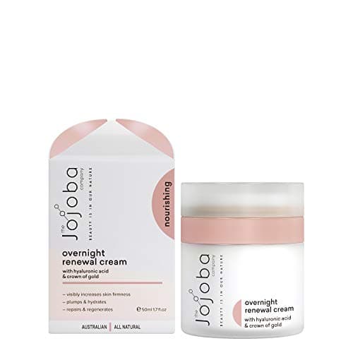 Image of The Jojoba Company Overnight Renewal Cream, Hydrating Face Cream for Increased Skin Firmness, Youthful and Nourished Skin, Enriched with Australian Jojoba, Hyaluronic Acid and Crown of Gold 50ml