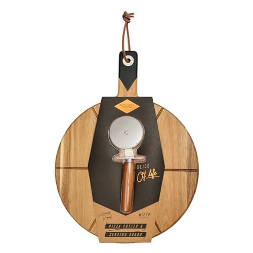 Image of Gentlemen's Hardware Stainless Steel Pizza Cutter & Acacia Wood Serving Board Set, 30cm x 40cm, Slice of Life
