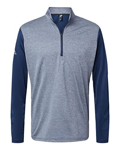 Image of adidas Mens Heather Block Print Quarter-Zip Pullover, 2XL, Collegiate Navy Melange/ Navy/ Grey Three, XXL