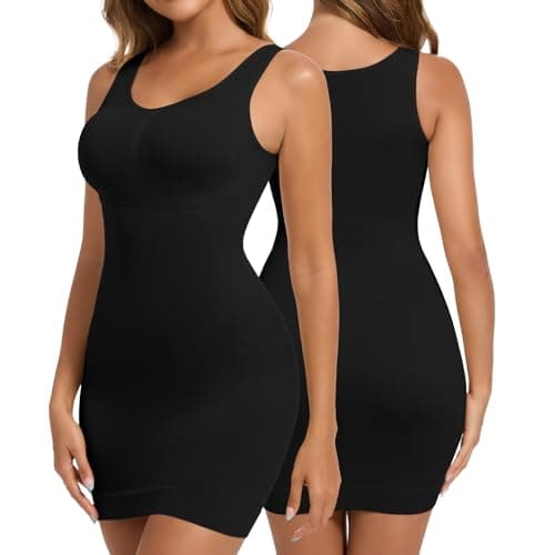 Image of Joyshaper Women Shapewear Dress Tummy Control Full Slips Shaping Dress with Built in Bra Tank Top Dresses Body Shaper Underdress, Black, S