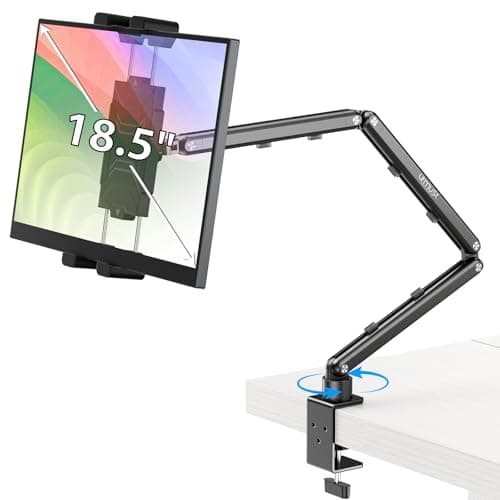Image of urmust Tablet Stand for Desk, 360° Swivel Aluminum Tablet Holder, Foldable Adjustable Portable Monitor Stand with Stable Arm Fits for all iPhone/Tablets/iPad Pro/Kindle/Monitor up to 18.5"