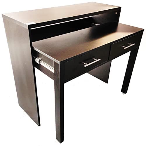 Image of Gr8 Home Black Wooden Regis Extending Computer Desk with 2 Drawers Home Dresser Office Console Dressing Table Furniture