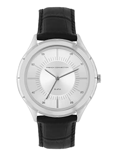 Image of French Connection Men's Quartz Watch with Silver Dial Analogue Display and Brown Leather Strap FC1188B