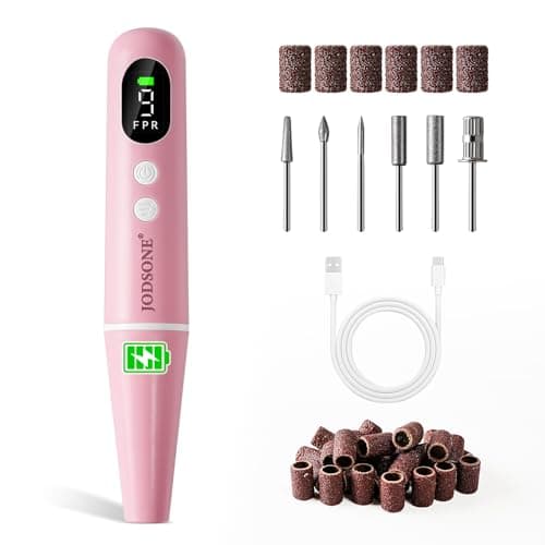 Image of JODSONE RA306 Cordless Electric Nail Drill File: Rechargeable Nail Drill Machine with 1-9 Speed Display , Professional Efile with Manicure Pedicure Set Acrylic Gel Nails-Home Care Beauty Salon-Pink