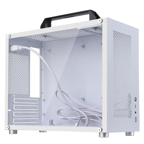 Image of Micro ATX PC Case,Mini-Tower Tempered Glass Side Pannel Type with Black Handle,Small Form Factor Computer Chassis 1.2mm Alloy Steel with Type C,USB 3.0,Audio Port Fits mATX and ITX Motherboards