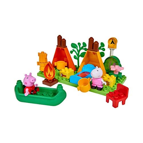 Image of Big 800057143 PP Set BLOXX Construction Toys Peppa Pig Camping PLAYSET with 25 PCS, Green, Orange, Red, White, Pink, Blue, Bran